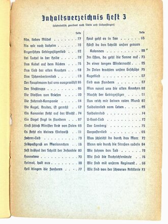 "Das Lied der Front - Liedersammlung des Großdeutschen Rundfunks", hrsg. v. Alfred-Ingemar Berndt, Heft 3, 1940, 88 Seiten, 13 x 19 cm, gebraucht, Titelblatt lose