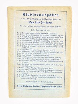 "Das Lied der Front - Liedersammlung des Großdeutschen Rundfunks", hrsg. v. Alfred-Ingemar Berndt, Heft 3, 1940, 88 Seiten, 13 x 19 cm, gebraucht, Titelblatt lose