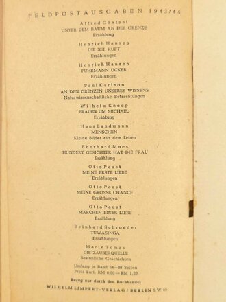 Feldpost Ausgabe "An den Grenzen unseres Wissens", Paul Karlson, 90 Seiten, 1943, 11 x 18 cm, gebraucht
