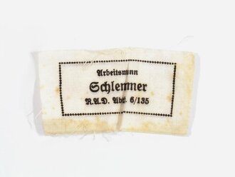 RAD, Wäscheetikett für einen Arbeitsmann, ca. 3,5 x 6 cm, Textil, neuwertig