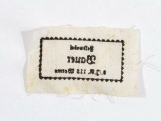 Wäscheetikett für einen Feldwebel  "9./ I. R. 115 Worms", ca. 3,5 x 6 cm, Textil, neuwertig