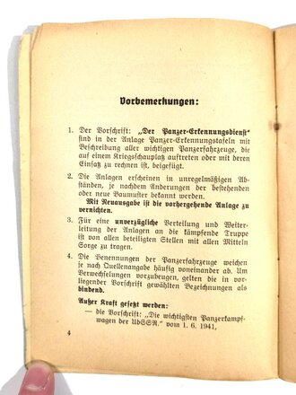 Dienstvorschrift " Panzerabwehr aller Waffen", Heft 2a, Panzer-Erkennungsdienst, Sowjet-Rußland, Marineoberkommando Ostsee/Oberkommando des Heeres, 27.1.1942, 23 Seiten, 16 x 12 cm, gebraucht