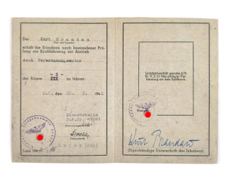 Wehrmacht Führerschein, Frankfurt am Main, 25.7.1942, 10,5 x 14,5 cm, gebraucht