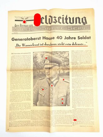 "Feldzeitung der Armee an der Schelde - Somme - Seine", Titelblatt: Generaloberst Haase, Nr. 293, Lille, 25. Juni 1941,  hrsg. v. d. Propagandakompanie, gefaltet, gebraucht