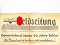 "Feldzeitung der Armee an der Schelde - Somme - Seine", Titelblatt: Generaloberst Haase, Nr. 293, Lille, 25. Juni 1941,  hrsg. v. d. Propagandakompanie, gefaltet, gebraucht