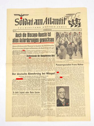 "Soldat am Atlantik - Feldzeitung unserer Armee", Titelblatt: "Biscaya-Kueste/Montecassino", Folge 537, unverkäuflich, 19. Februar 1944, gefaltet, gebraucht