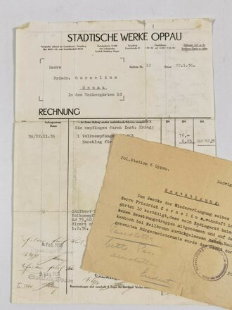 Deutschland nach 1945 , Rechnung für Volksempfänger und zugehörige Bestätigung der "Polizeistation 6 Ludwigshafen-Oppau",