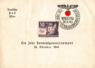 Generalgouvernement, Ganzsache "Ein Jahr Generalgouvernement - 26. Oktober 1940 - Warschau", Deutsche Post Osten, ungelaufen