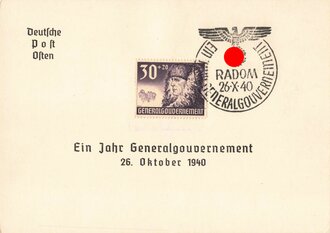 Generalgouvernement, Ganzsache "Ein Jahr Generalgouvernement - 26. Oktober 1940 - Radom", Deutsche Post Osten, ungelaufen