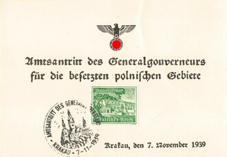 Generalgouvernement/Winterhilfswerk, Ganzsache "Amtsantritt des Generalgouverneurs für die besetzten polnischen Gebiete - 7.11.1939 - Krakau", Deutsche Post Osten, ungelaufen