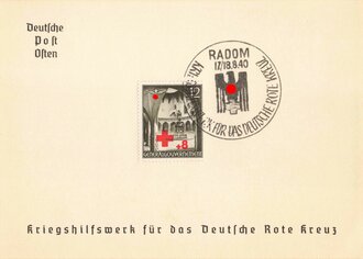 Deutsches Rotes Kreuz/Kriegshilfswerk/Generalgouvernement, 4 Gedenkblätter/Ganzsachen mit Umschlag: Krakau/Lublin/Warschau/Radom 17./18.8.1940", Deutsche Post Osten, ungelaufen, neuwertiger Zustand