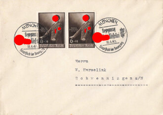 Ganzsache auf Briefumschlag, "München - Hauptstadt der Bewegung - Begegnung Hitler Mussolini 18.6.1940", ungelaufen