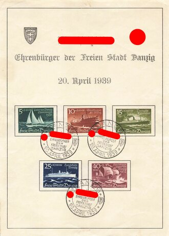 Ostpreußen, Ganzsache "Adolf Hitler - Ehrenbürger der Freien Stadt Danzig - 20.4.1939", ungelaufen