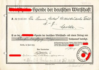 Spendenbescheinigung "Adolf-Hitler-Spende der...