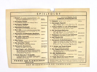NSV, Programmheft und Eintrittskarte für den Zirkus Sarrasani, Stempel: Amt für Volkswohlfahrt, Berlin, um 1940, gebraucht