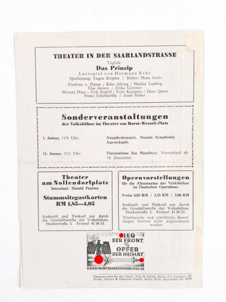 WHW, Programmheft und Eintrittskarte für das Stück "Wie die Alten sungen - Volksbühne - Theater am Horst Wessel Platz", um 1940, DIN A5, gebraucht