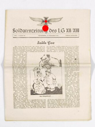 "Soldatenzeitung des LG XII/XIII", Nr. 46, Wiesbaden, 19. November 1941, DIN A4, gefaltet und gebraucht