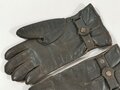 Paar gefütterte Handschuhe für Offiziere aus blaugrauem, weichen Leder, leicht getragenes Paar