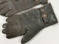 Paar gefütterte Handschuhe für Offiziere aus blaugrauem, weichen Leder, leicht getragenes Paar