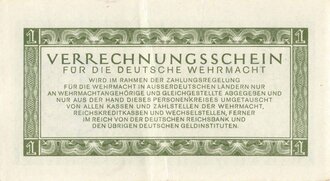 Verrechnungsschein für die deutsche Wehrmacht, 1 Reichsmark, datiert 1944