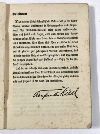 RAD "Singend wollen wir marschieren... Liederbuch des Reichsarbeitsdienstes", 2. Auflage, Der Nationale Aufbau Verlag, hrsg. v. Reichsarbeitsführer Thilo Scheller, 160 Seiten, 10,5 x 15 cm, gebraucht