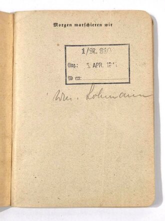 "Morgen marschieren wir - Liederbuch der deutschen Soldaten", OKW, 1939, 128 Seiten, DIN A6, gebraucht