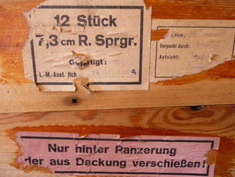 Kiste für 12 Stück 7,3cm R.Sprgr. ( Föhn ) datiert 1944. Rarität