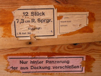 Kiste für 12 Stück 7,3cm R.Sprgr. ( Föhn ) datiert 1944. Rarität