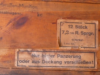 Kiste für 12 Stück 7,3cm R.Sprgr. ( Föhn ) datiert 1944. Rarität