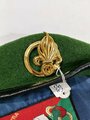 Frankreich nach 1945, Fremdenlegion/Legion Etranger, grünes Barett (Beret vert) mit Abzeichen/Brevet, Gr. 59, 13e Demi-Brigade, " Legio Patria Nostra", neuwertig