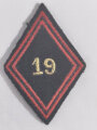 Frankreich nach 1945, Stoffabzeichen/Kragenspiegel "19", Spahis, Kolonialtruppe, gebraucht