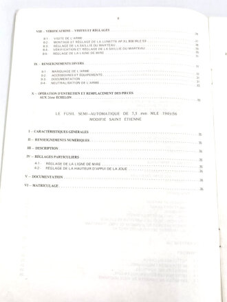 Frankreich nach 1945, Dienstvorschrift, Fusil semi-automatique de 7,5mm, Modele 1949-56, Ecole Superieure et dApplication du Materiel (ESAM), 1983, 35 Seiten, DIN A4, gebraucht