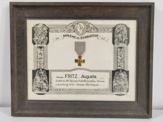 Frankreich WWII, "Diplome du Combatant 1939-1945" mit Orden, 72. Regiment dInfanterie, "Campagne Ligne Maginot", Maginotlinie, ca. 43 x 51 x 3 cm, mit Rahmen, guter Zustand