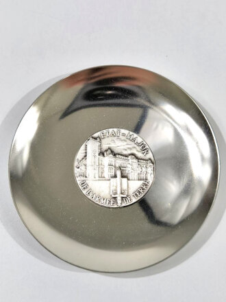 Frankreich nach 1945, Silberteller in Etui, "Etat Major de lArmee de Terre" (EMAT), Balme/Saumur, ca. 7 cm, neuwertig