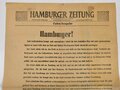 Kriegsende Mai 1945, Bekanntmachung an die Bevölkerung, Hamburger Zeitung, Extra-Ausgabe, Kriegsarbeitsgemeinschaft der Zeitungen, gez. Karl Kaufmann, ca. 57 x 40 cm, gebraucht, rückseitige Klebereste
