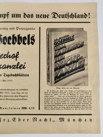 Werbeblatt, "Dr. Joseph Goebbels - Vom Kaiserhof zur Reichskanzlei", Zentralverlag der NSDAP, Faltblatt mit Bestell-Liste, DIN A4, sehr guter Zustand
