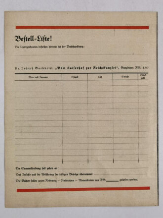 Werbeblatt, "Dr. Joseph Goebbels - Vom Kaiserhof zur Reichskanzlei", Zentralverlag der NSDAP, Faltblatt mit Bestell-Liste, DIN A4, sehr guter Zustand