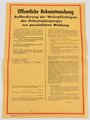 Bundeswehr "Öffentliche Bekanntmachung - Aufforderung der Wehrpflichtigen (...) zur persönlichen Meldung", Bekanntmachung Wehrerfassung, Formblatt 4a, 1966, DIN A3, gefaltet, ungebraucht