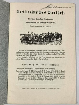 "Artilleristisches Merkheft", Oberleutnant...