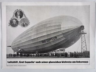 Bildblatt mit Originalumschlag, "Luftschiff Graf Zeppelin nach seiner glorreichen Weltreise am Ankerblatt", LZ 127 Graf Zeppelin, DIN A4, gebraucht