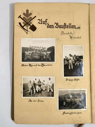 RAD "Meine Arbeitsdienstzeit 1935/36", Gau XXII /Hessen-Nord, Mappe mit 40 kleinformatigen Fotografien, 22 x 34 cm, gebraucht, Stockflecken