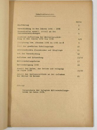 NSV-Müttererholungsfürsorge "Statistischer Jahresbericht 1936", hrsg. v. d. NSDAP-Reichsleitung - Hauptamt für Volkswohlfahrt, Sonderheft 3, Juni 1937, 30 Seiten, DIN A4, gebraucht, Stockflecken