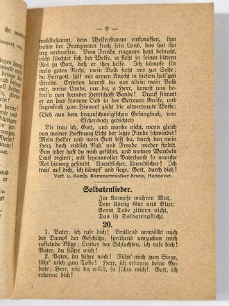 "Soldaten-Liederbuch für Niedersachsens Söhne", Heimatbund Niedersachsen/Bund Hannoversche Kaufleute, 1914, 2. Auflage, 61 Seiten, DIN A7, gebraucht