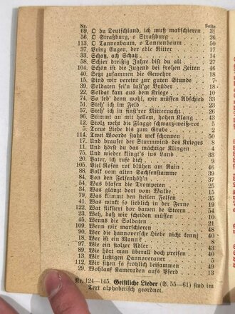 "Soldaten-Liederbuch für Niedersachsens Söhne", Heimatbund Niedersachsen/Bund Hannoversche Kaufleute, 1914, 2. Auflage, 61 Seiten, DIN A7, gebraucht