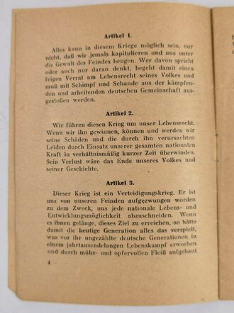 "Dreissig Kriegsartikel für das Deutsche Volk", Dr. Joseph Goebbels, hrsg. v. Zentralverlag der NSDAP, 1943, 16 Seiten, DIN A6, gebraucht