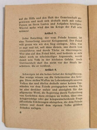 "Dreissig Kriegsartikel für das Deutsche Volk", Dr. Joseph Goebbels, hrsg. v. Zentralverlag der NSDAP, 1943, 16 Seiten, DIN A6, gebraucht