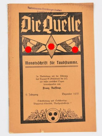 HJ/DJ, "Die Quelle - Monatsschrift für Taubstumme", 1935, 24 Seiten, DIN A5, gebraucht, letzte Seite klebt z.T. an Einband fest