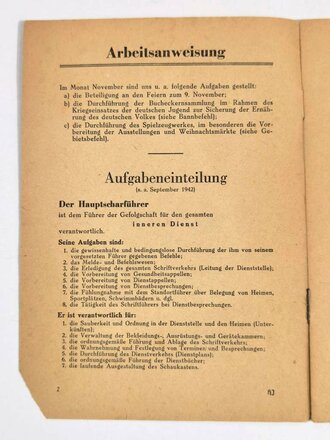 HJ/DJ "Führerdienst des Gebietes Ruhr-Niederrhein (10)", November 1942, 23 Seiten, DIN A5, gebraucht