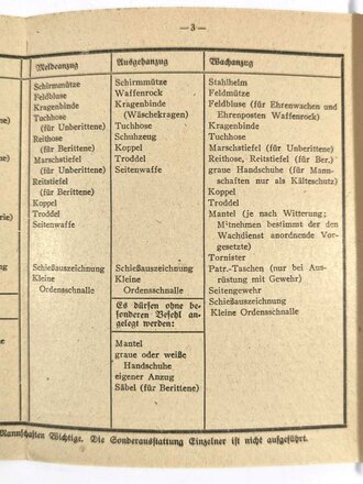 Merktafel für den Inneren Dienst Nr. 1 "Bekleidung und Ausrüstung", Hasso von Wedel, 1942, Faltblatt aus Karton, 6 Seiten, guter Zustand