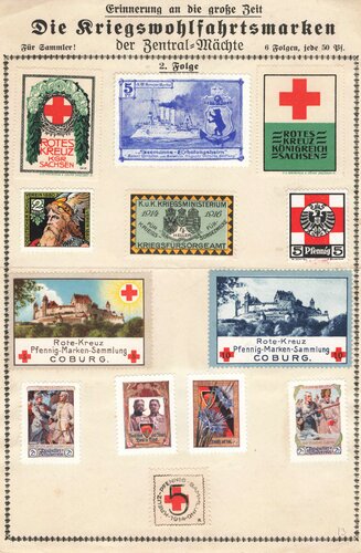 1. Weltkrieg, Rotes Kreuz, Ganzsache, "Die Kriegswohlfahrtsmarken der Zentral-Mächte", 2. Folge, ungelaufen, 23 x 15 cm, guter Zustand